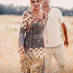 lace up maxi dress with patchwork